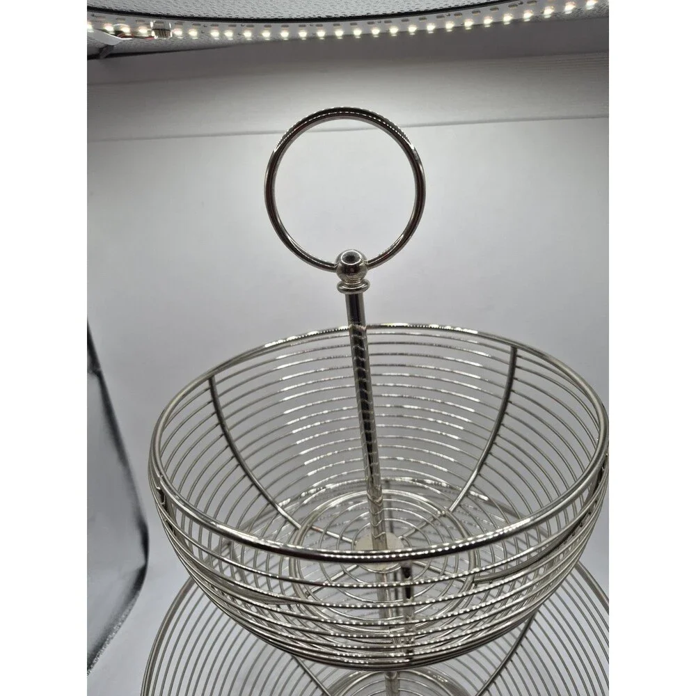 2 Tier Chrome Basket Storage Fruit & Vegetable Round Bowl Kitchen Stand Rack